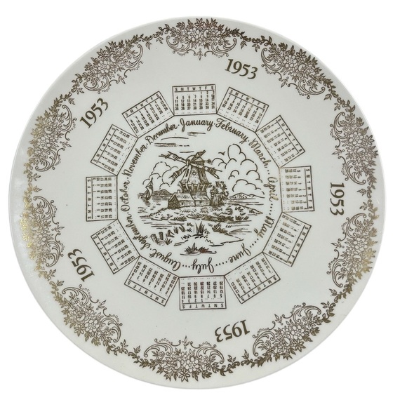 Vintage Edwin M Knowles China Co 1953 Calendar Plate with Windmill Design - Picture 1 of 2